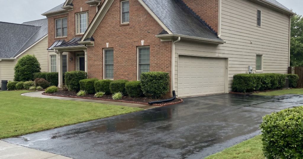 Well-kept Georgia home exterior after heavy rain for water entry and property insurance review.