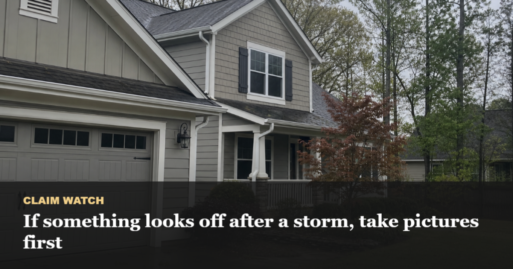 Gray Georgia suburban home exterior after rain, used for post-storm photo documentation guidance