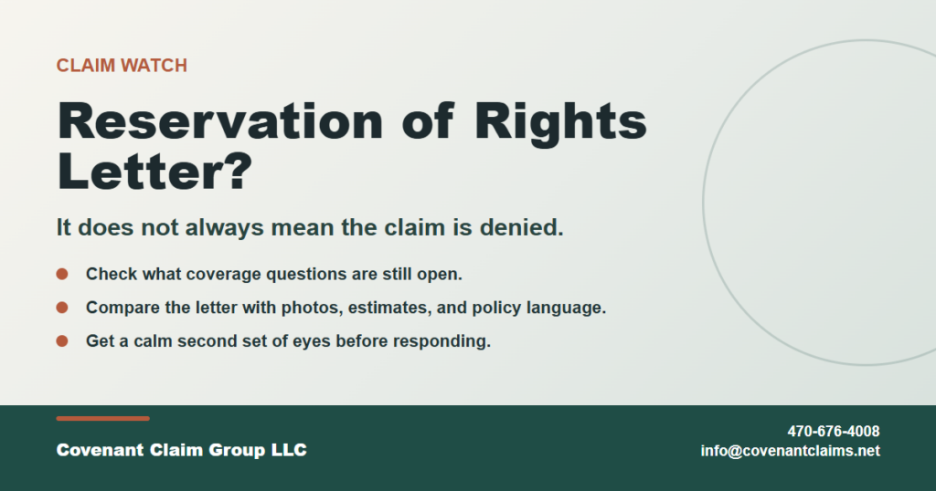 Covenant Claim Group title card for reservation of rights letter claim guidance.