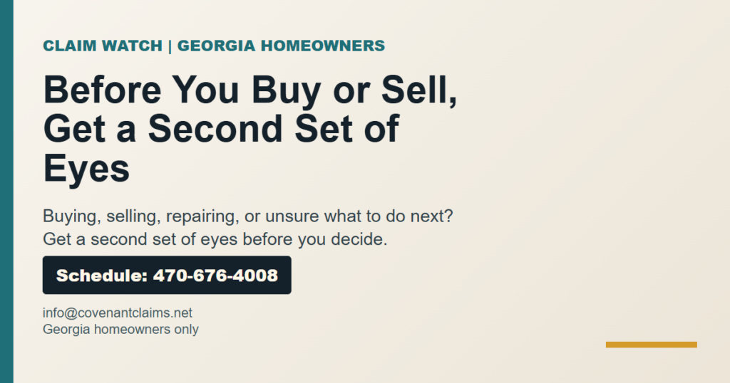 Covenant Claim Group inspection scheduling information card for Georgia homeowners.