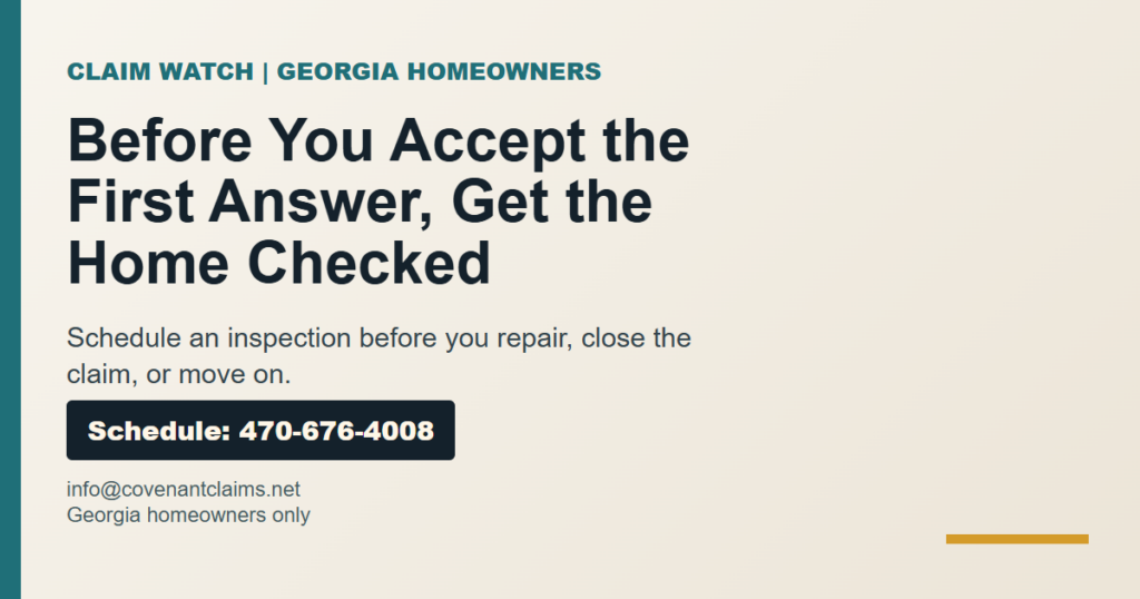 Covenant Claim Group inspection scheduling information card for Georgia homeowners.
